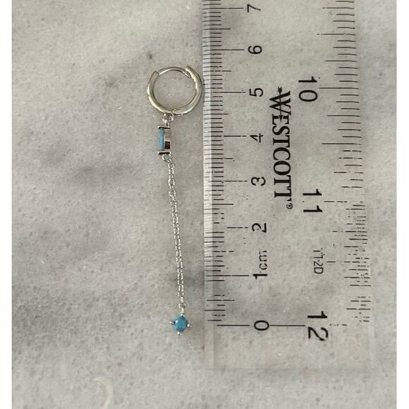 Sterling Silver Turquoise Huggie Hoop Tear Drop Crystal Dangle Earrings New - Picture 4 of 5